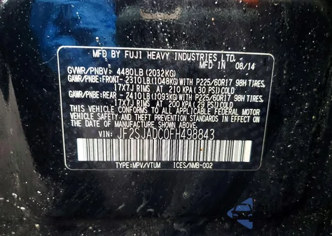 2015 Subaru Forester 2.5I Premium из США, поврежденный, VIN JF2SJADC0FH498843